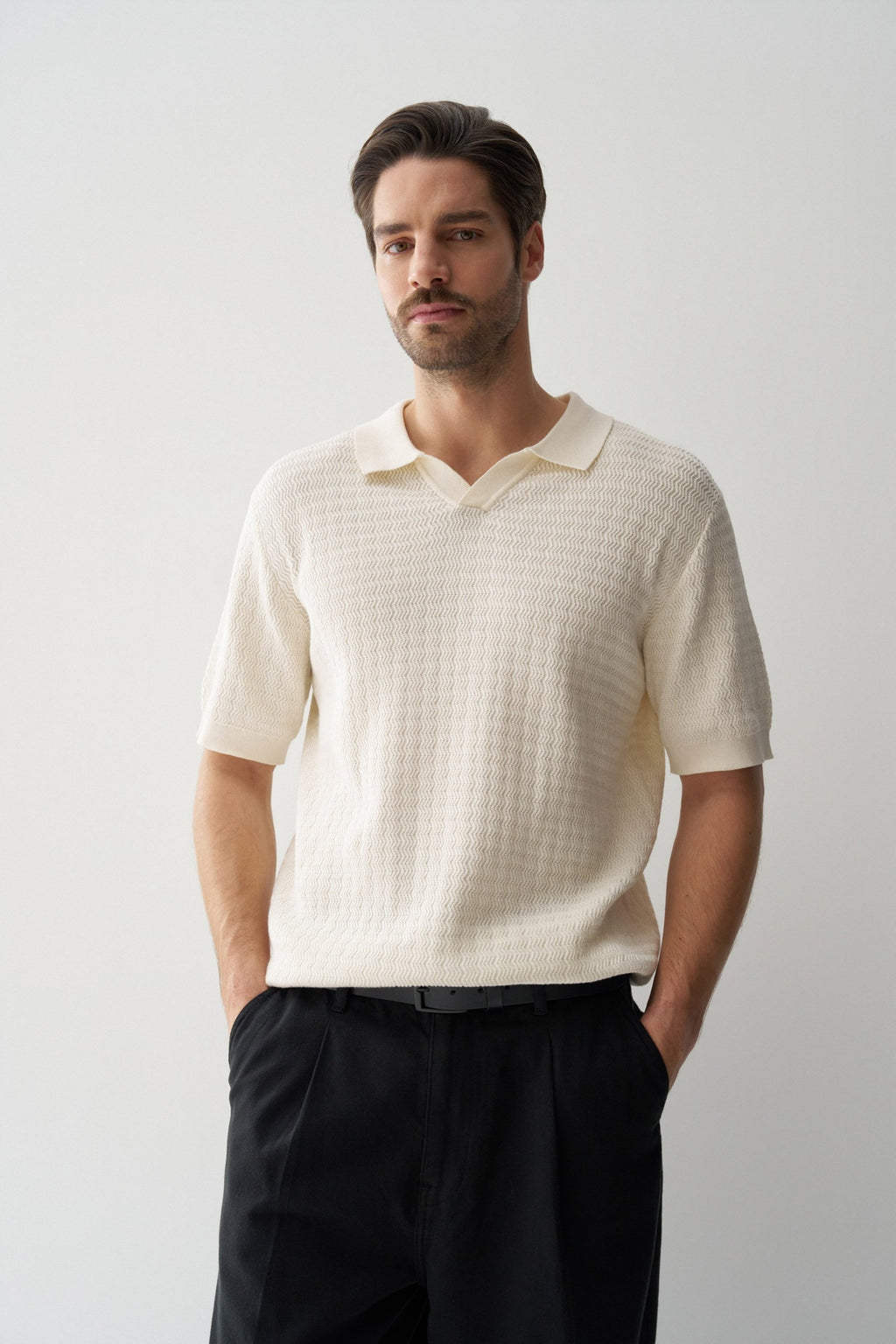 salsa jeans polo écru tricot texturé