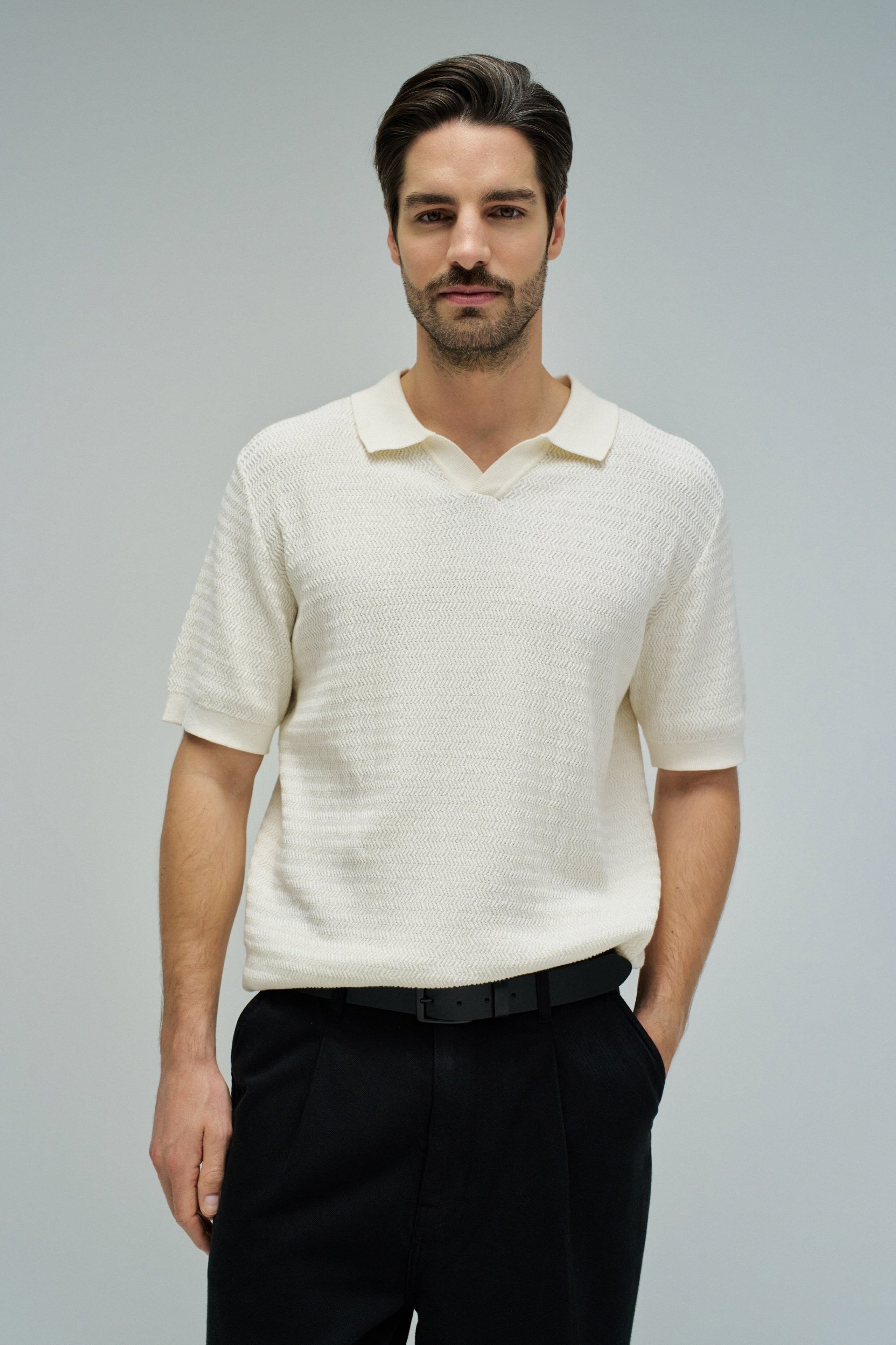 salsa jeans polo écru tricot texturé