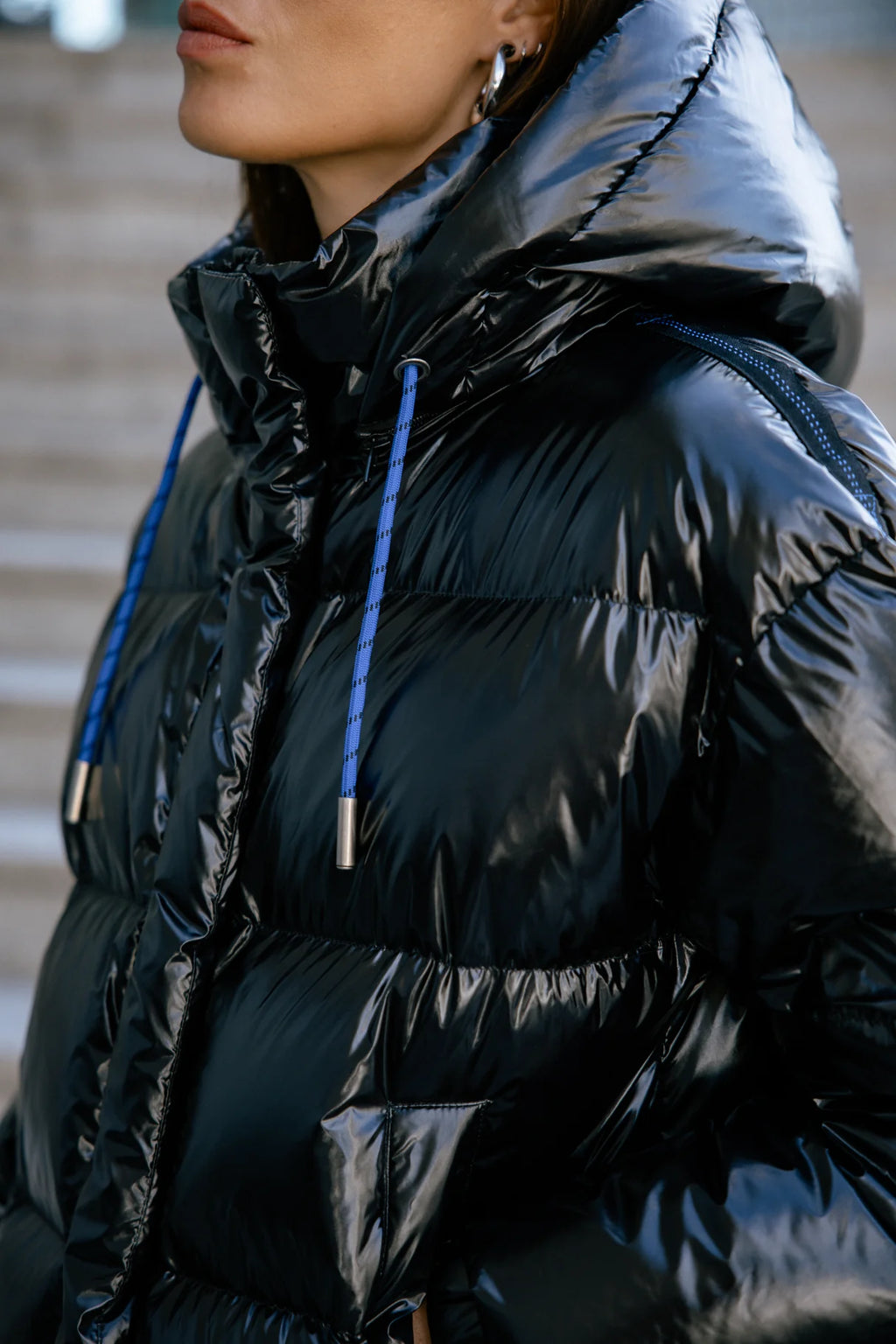 Doudoune noire brillante Freeman T Porter Vardia détails