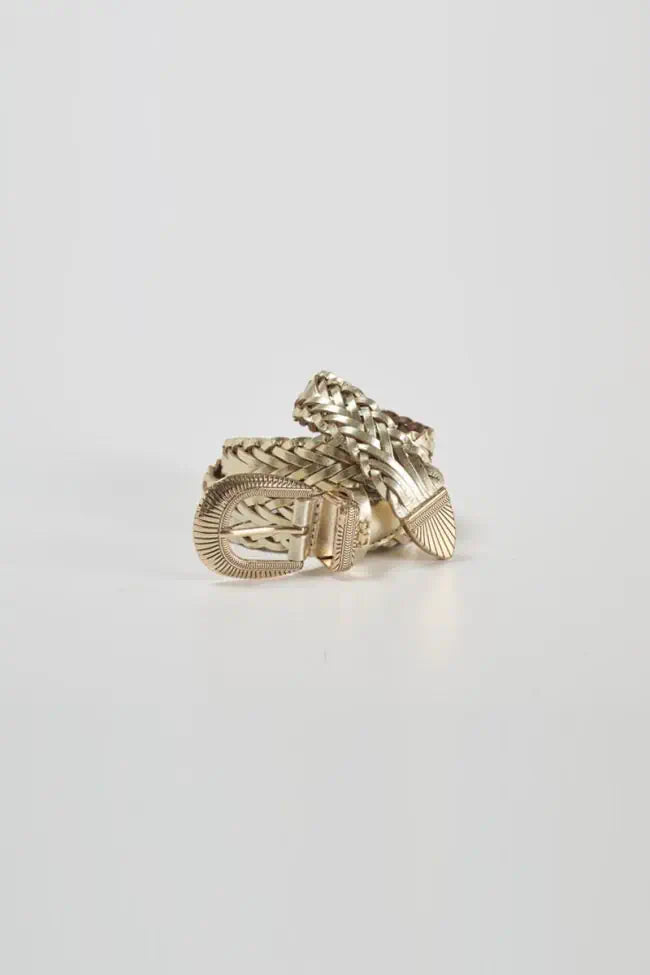 LE TEMPS DES CERISES - Ceinture Cersei en Cuir Tressé Doré