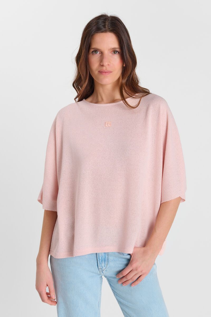 LE TEMPS DES CERISES - Pull Femme Drew Rose - Coupe Boyfriend Manches Courtes