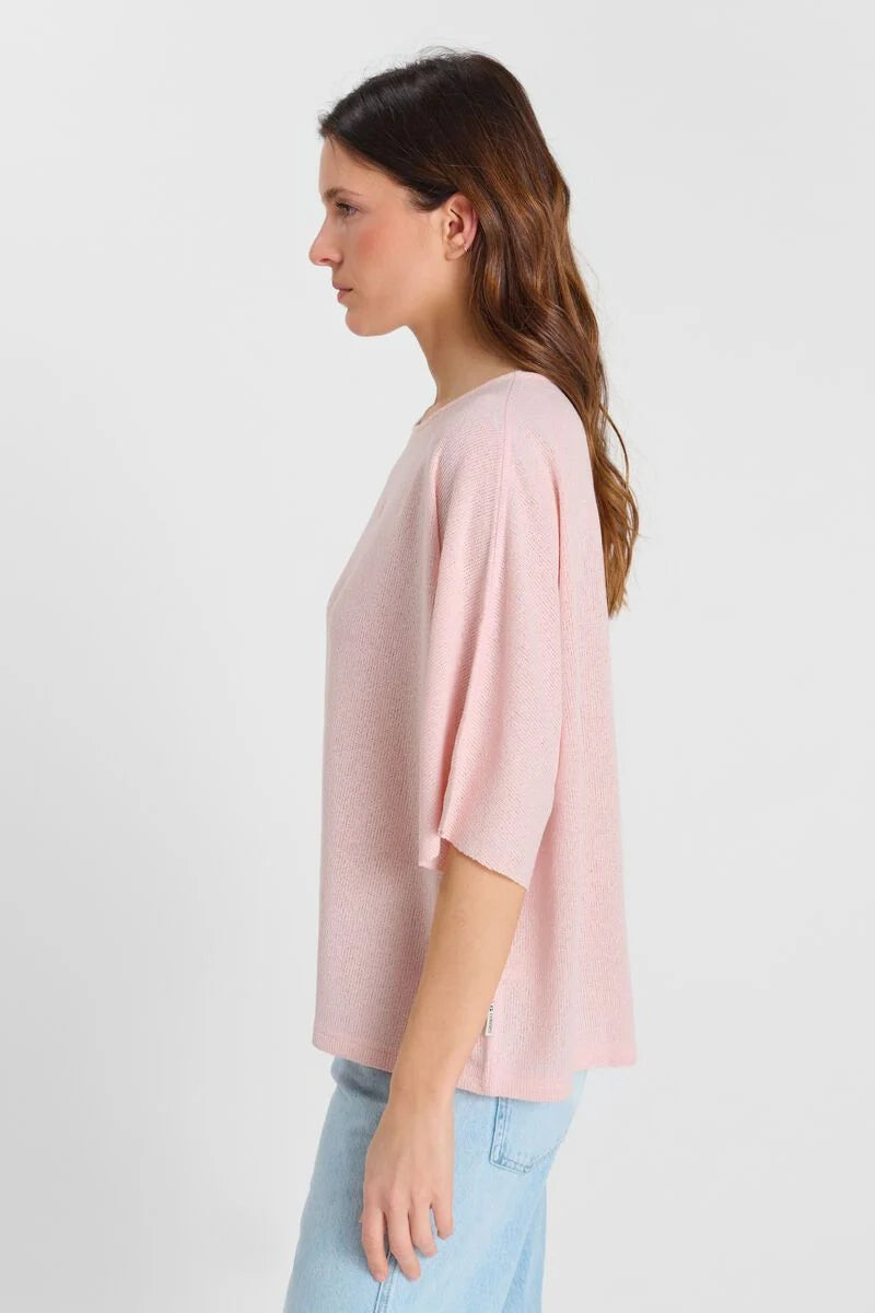 LE TEMPS DES CERISES - Pull Femme Drew Rose - Coupe Boyfriend Manches Courtes