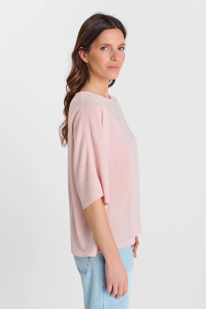 LE TEMPS DES CERISES - Pull Femme Drew Rose - Coupe Boyfriend Manches Courtes