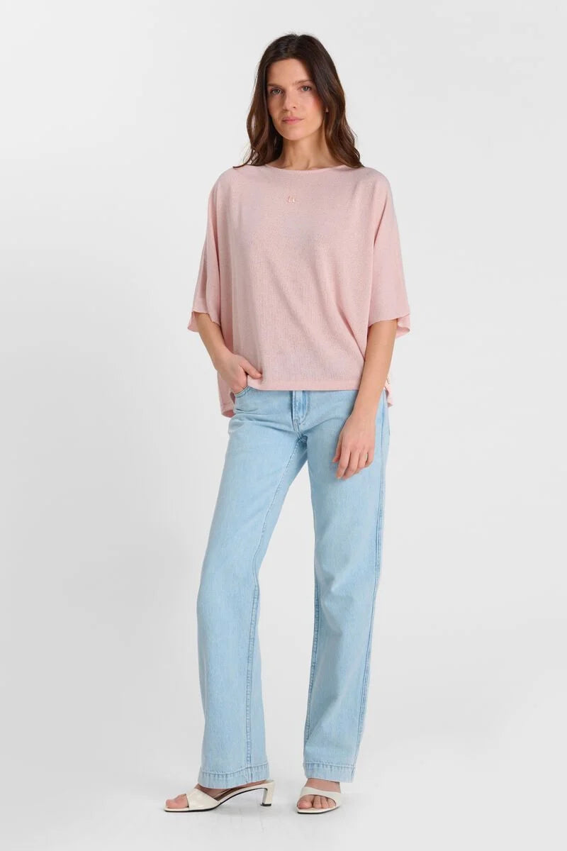 LE TEMPS DES CERISES - Pull Femme Drew Rose - Coupe Boyfriend Manches Courtes