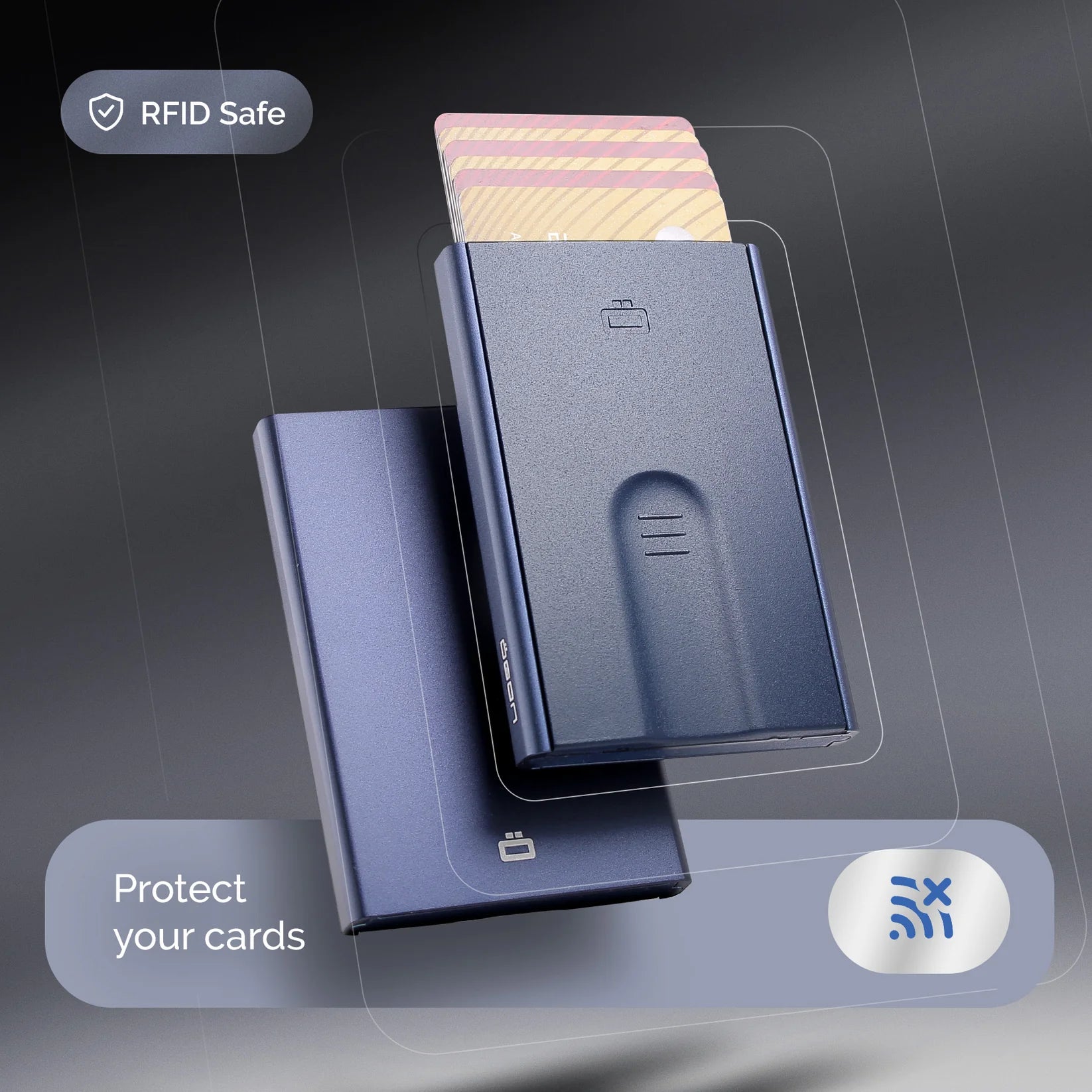 ÖGON Porte-cartes automatique SLIDER | Navy blue