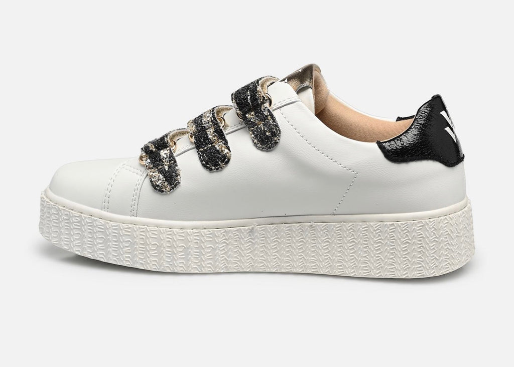 Baskets éclair Vanessa Wu Dorianne blanc et or à scratchs zèbre
