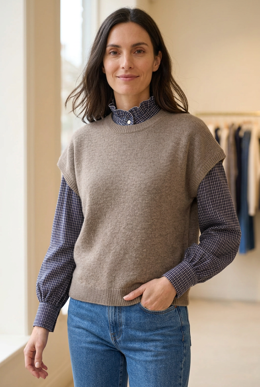 Chemisier Ycoo marine à carreaux et volants – 100 % coton