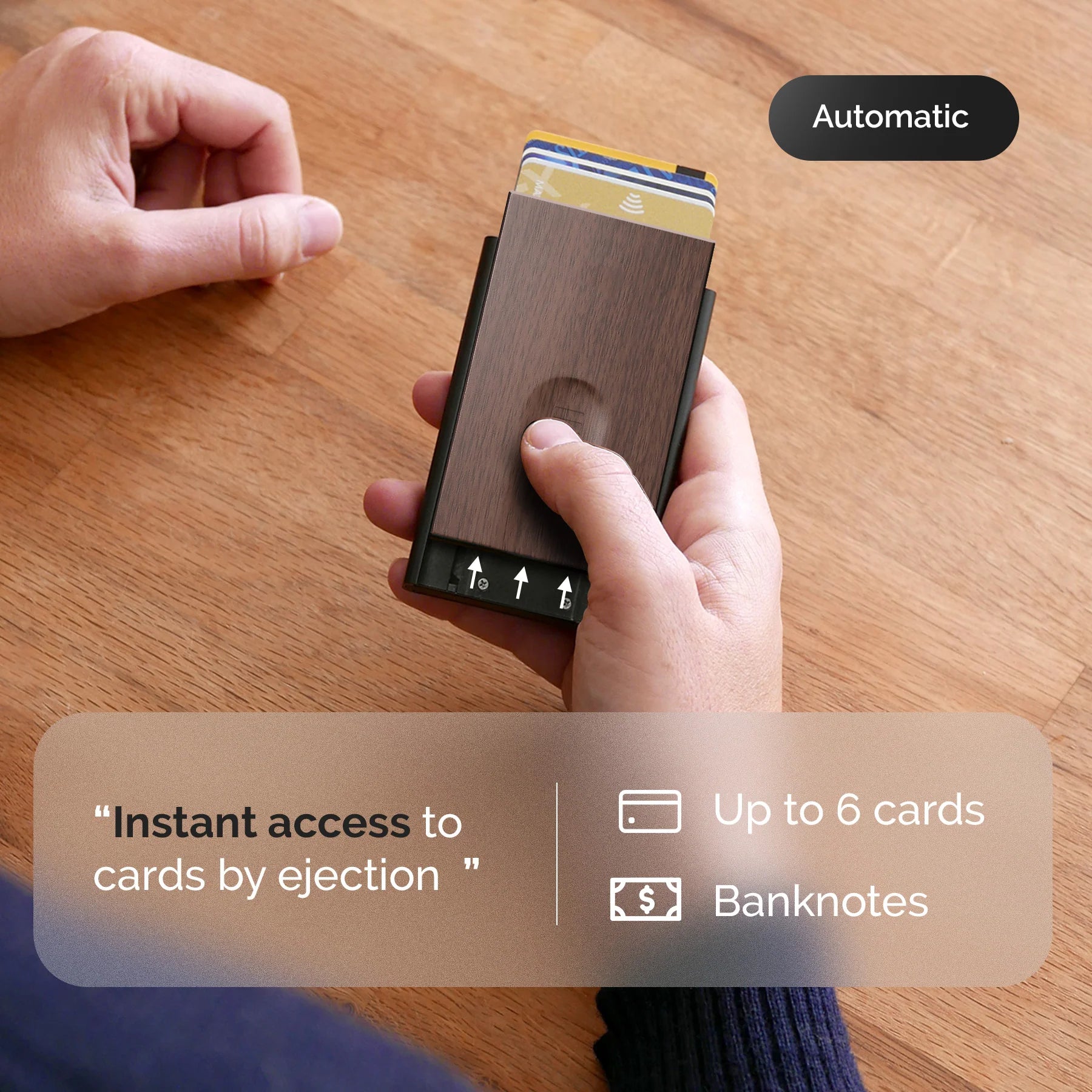 ÖGON Porte-cartes automatique SLIDER | Effet Sequoia