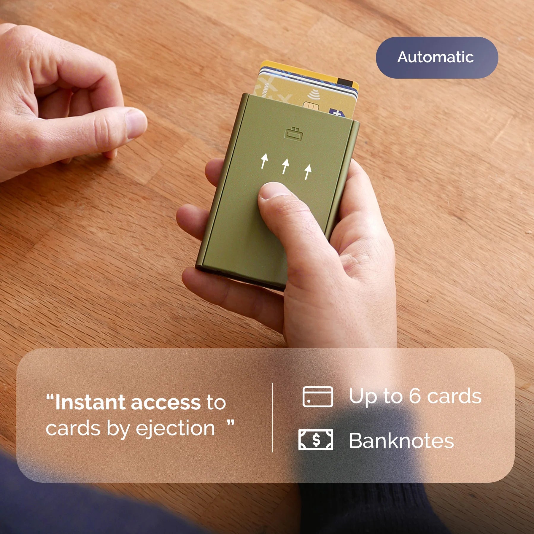 ÖGON Porte-cartes automatique SLIDER | CACTUS GREEN