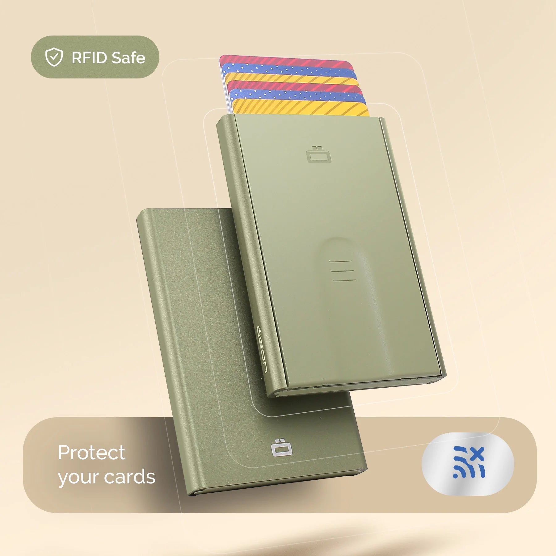 ÖGON Porte-cartes automatique SLIDER | CACTUS GREEN