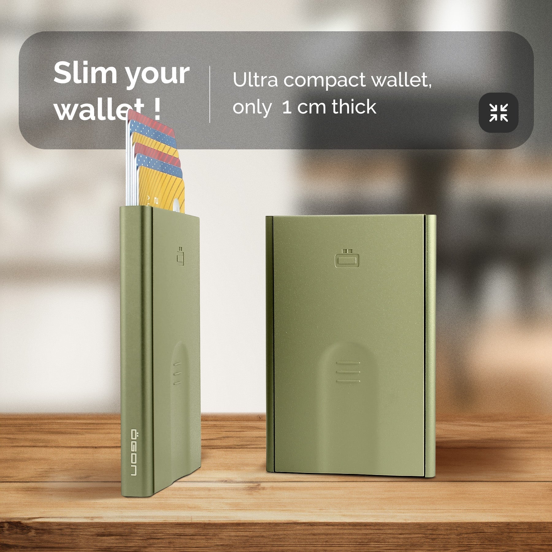 ÖGON Porte-cartes automatique SLIDER | CACTUS GREEN