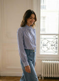Chemisier Ycoo col victorien rayure bleu 