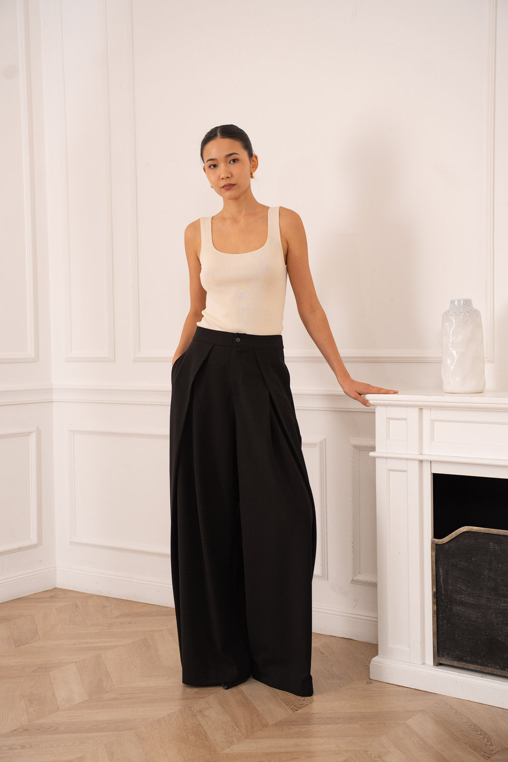 Pantalon à plis femme Wide leg (jambes larges)