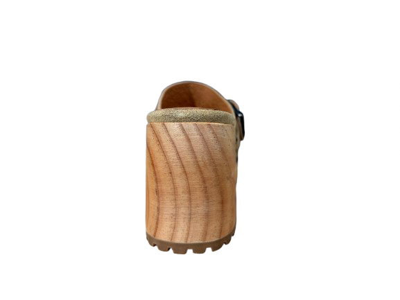 sabots bois et cuir femme doré