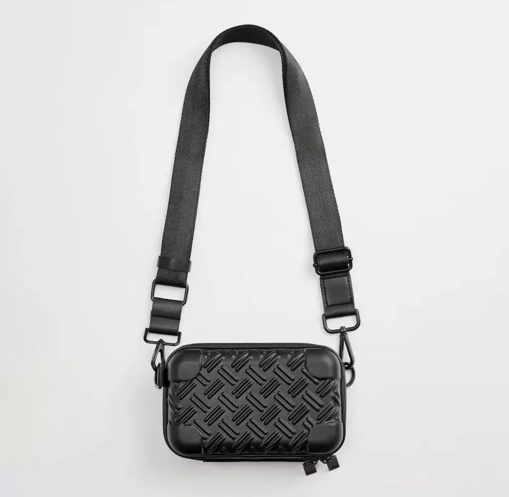 Mini Sac Bandoulière Rigide Tressé Noir