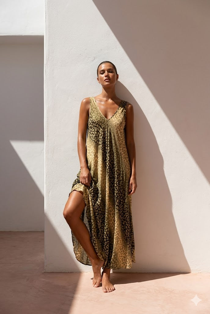 robe longue Leopold kaki viscose et nylon