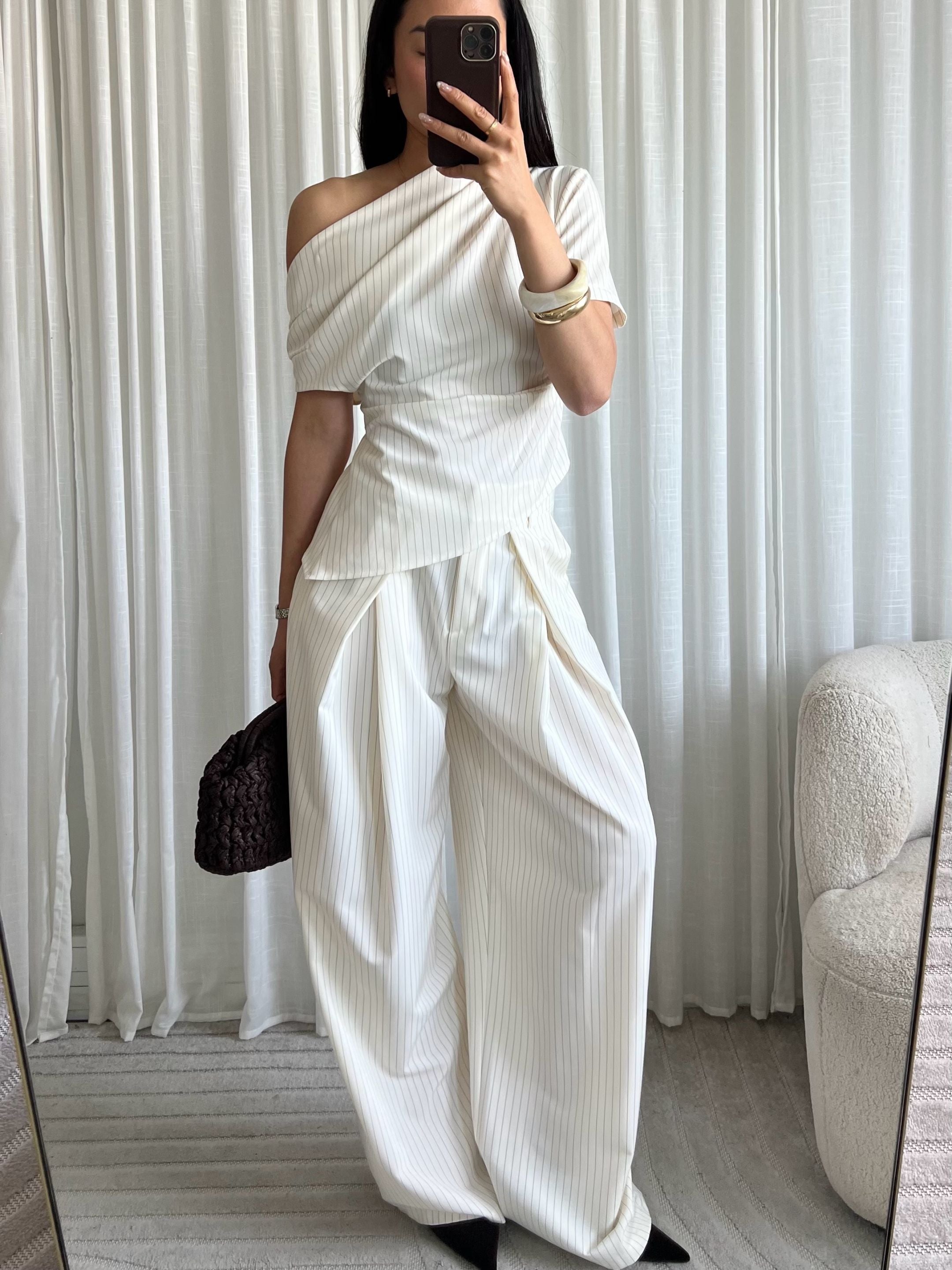 EIGHT - Pantalon Large Pinstripe – Blanc Cassé
