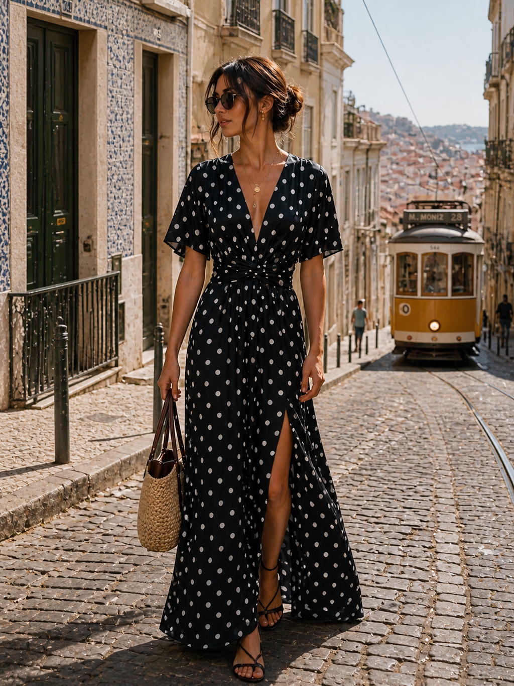 Robe maxi pois noire - vue de dos