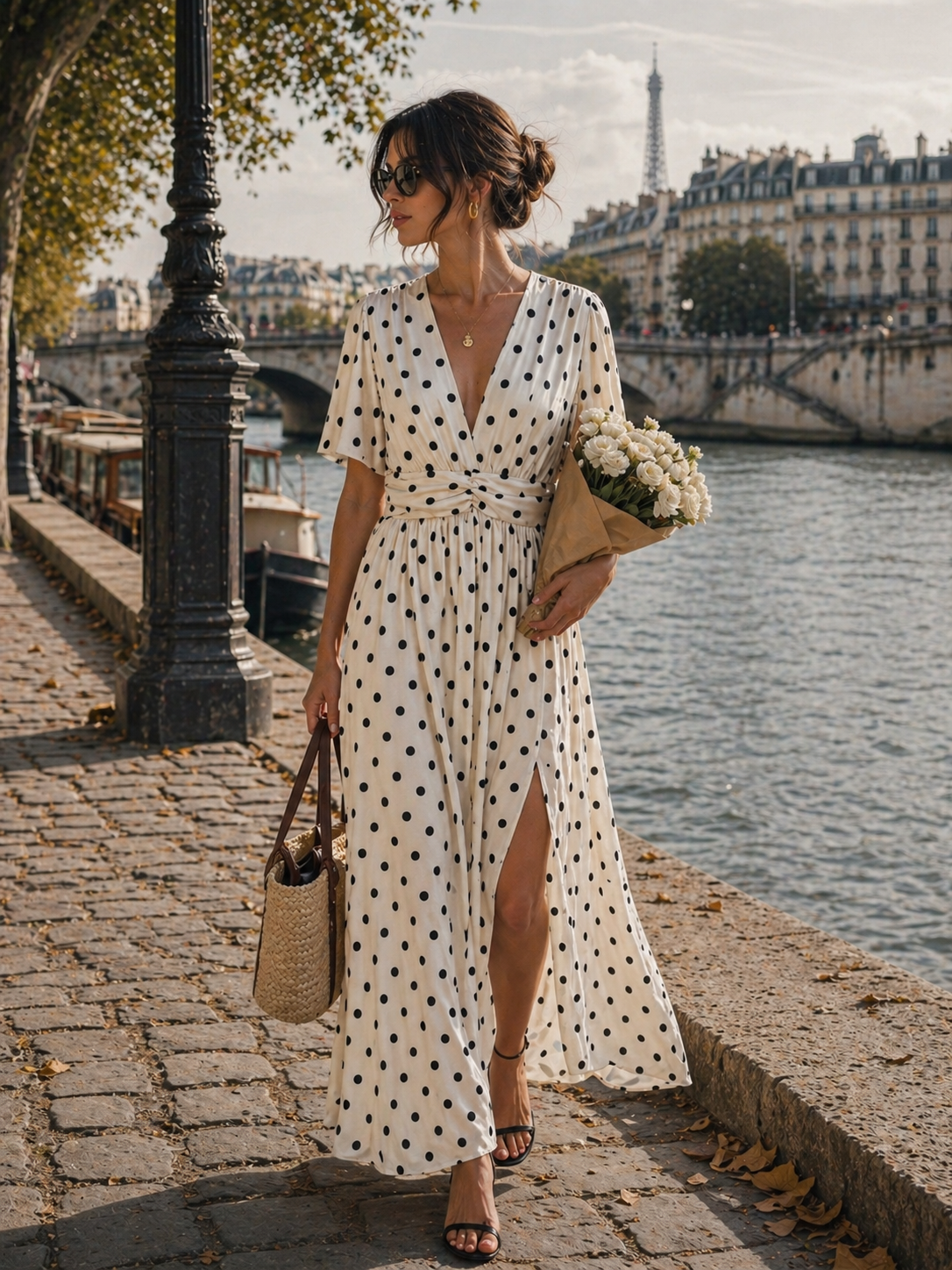 Robe maxi pois marron - vue de dos