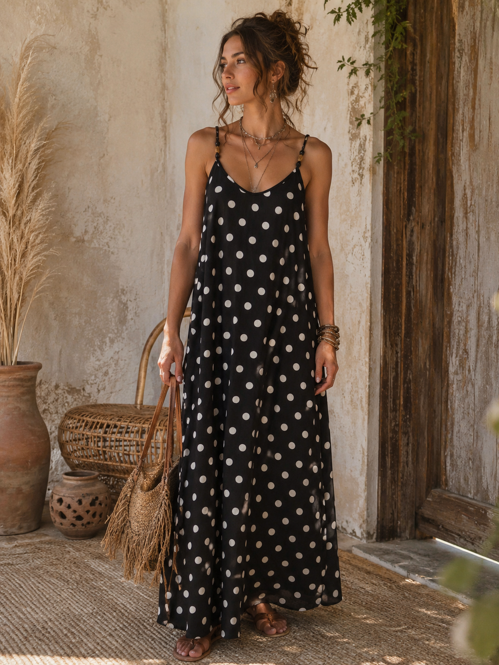 Robe Maxi Bretelles Pois