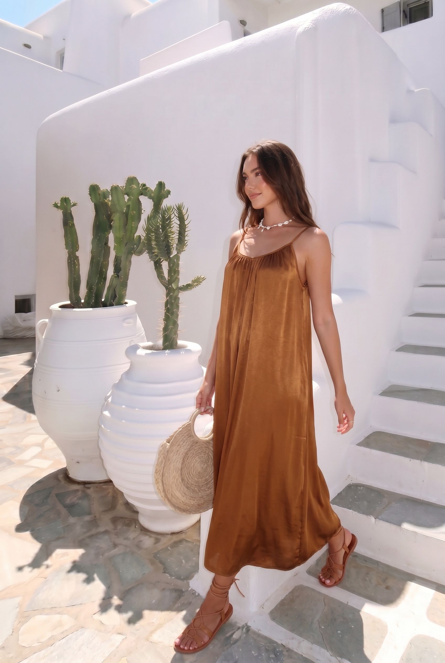 Robe longue fluide vert olive