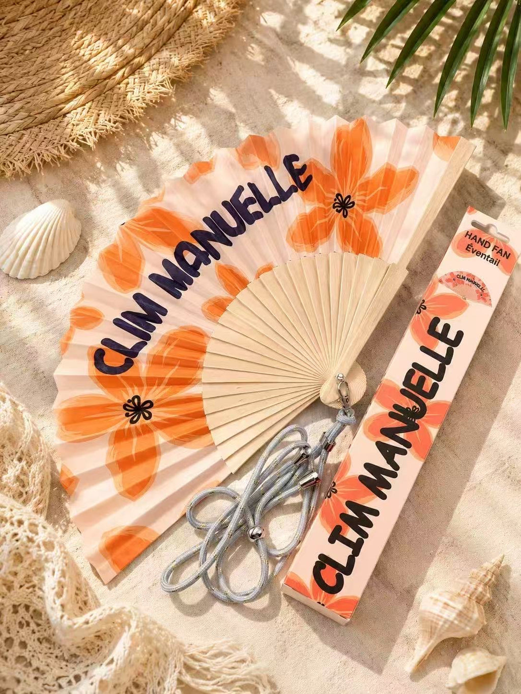 Éventail Clim Manuelle - motif floral orange