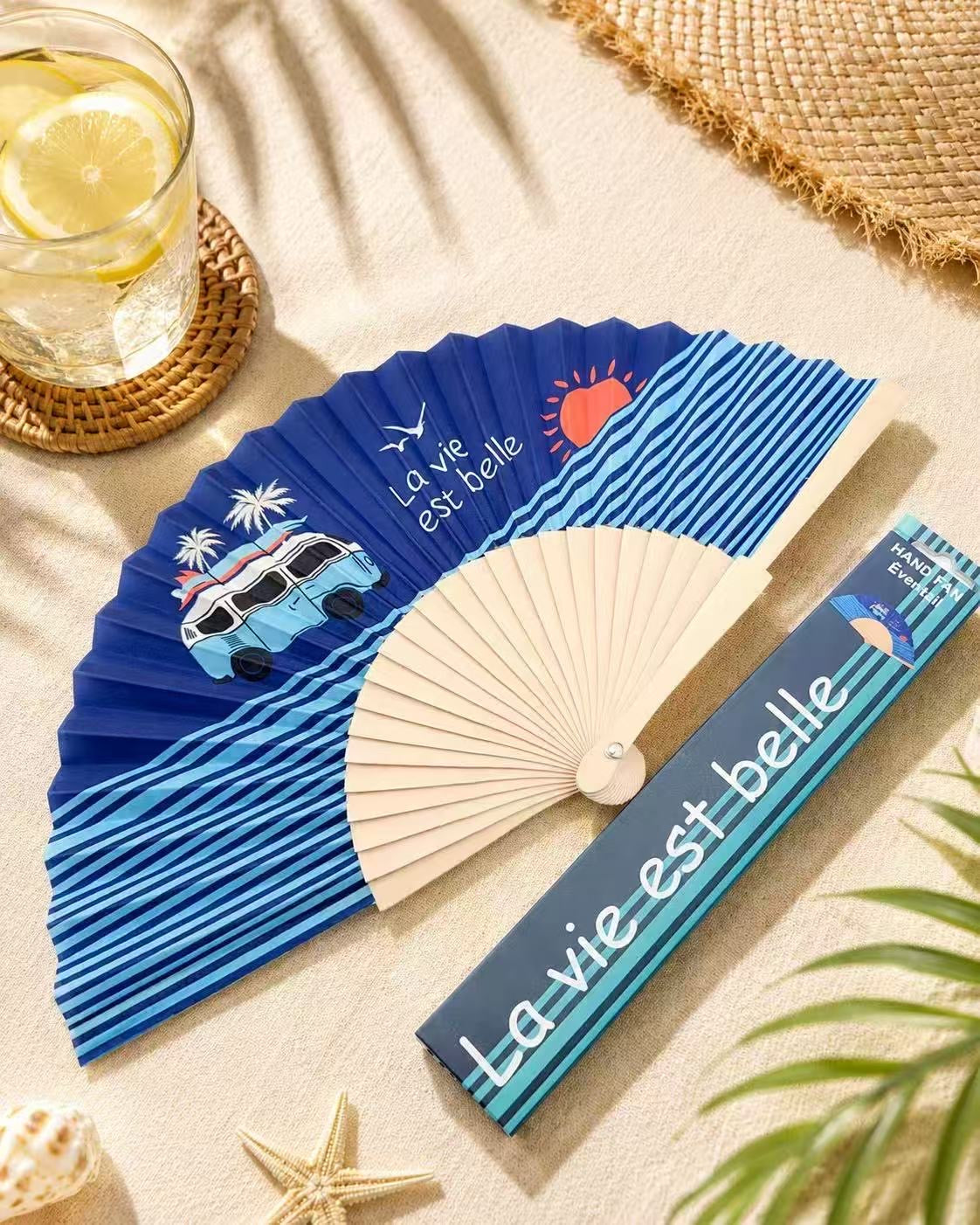 Éventail La vie est belle - bleu marine van surf
