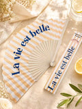 Éventail La vie est belle - rayé beige et blanc