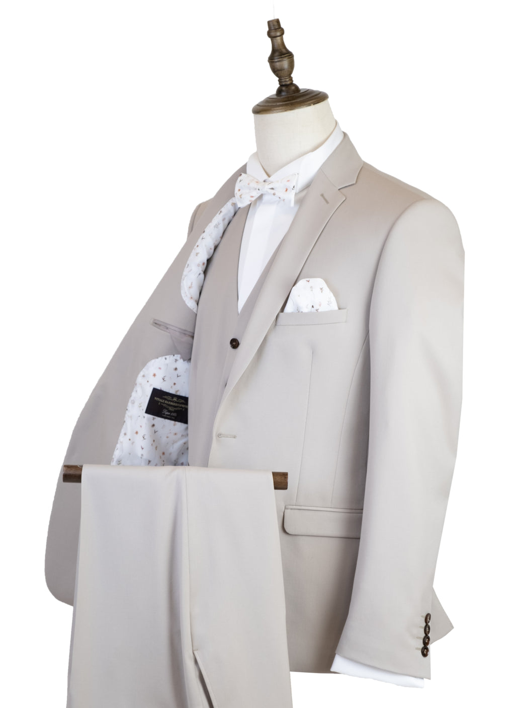 Costume 3 pièces grège pure laine – veste ouverte
