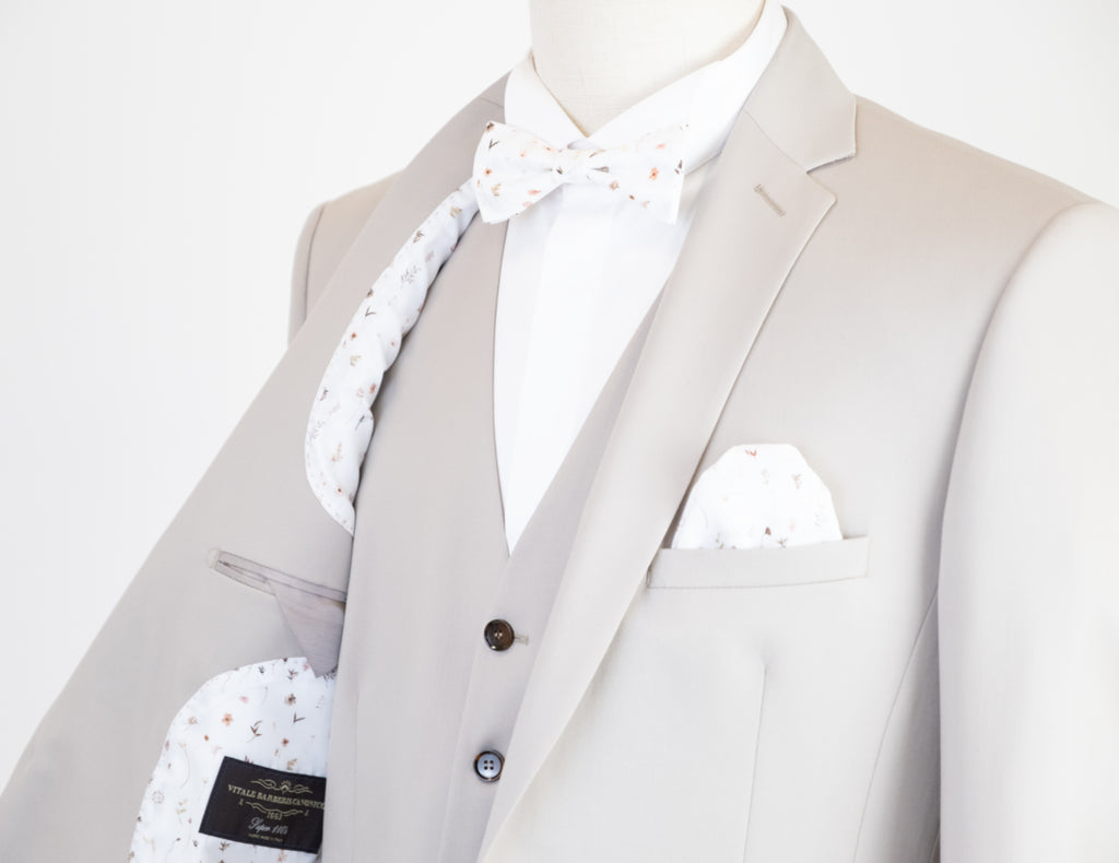 Costume 3 pièces grège pure laine – zoom détail Vitale & Barberis