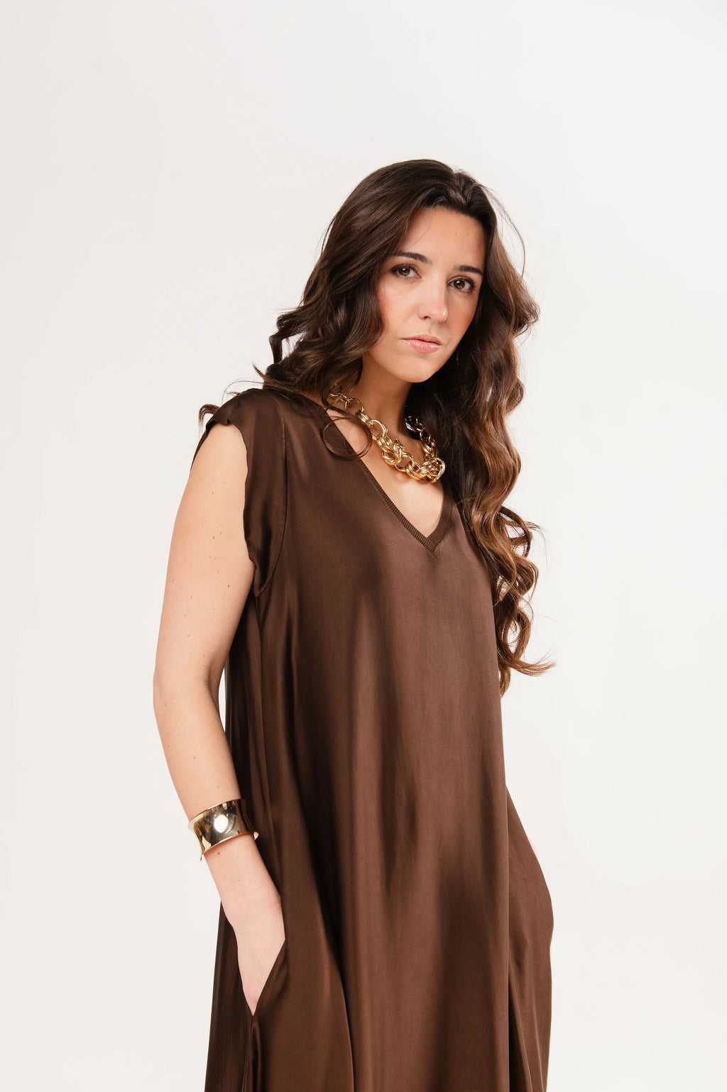 robe longue Pako Litto silky marron