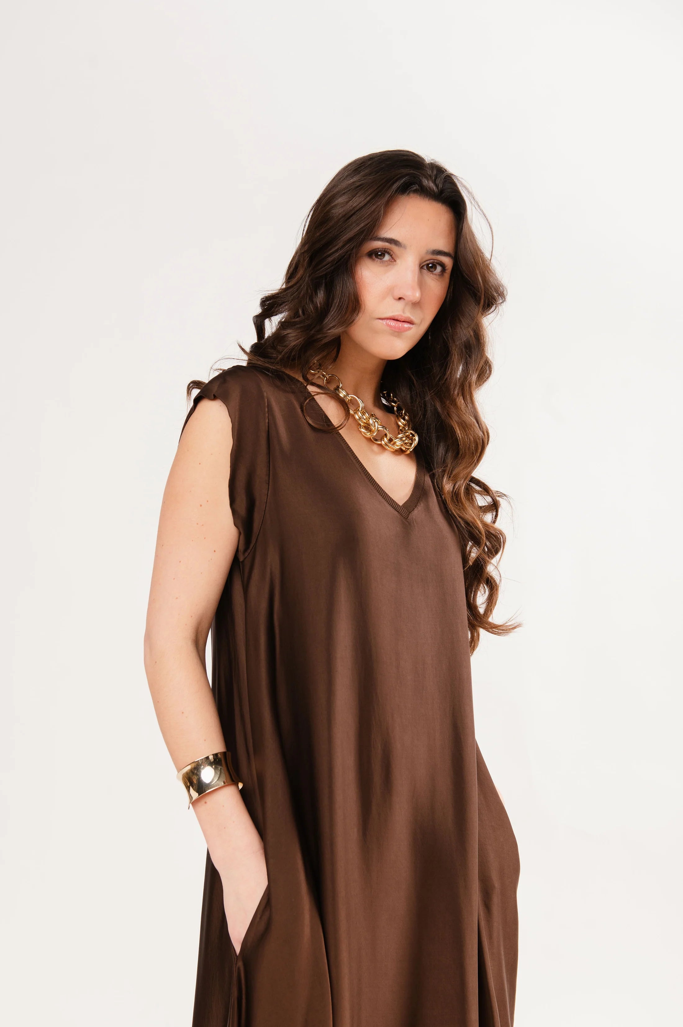 robe longue Pako Litto silky marron