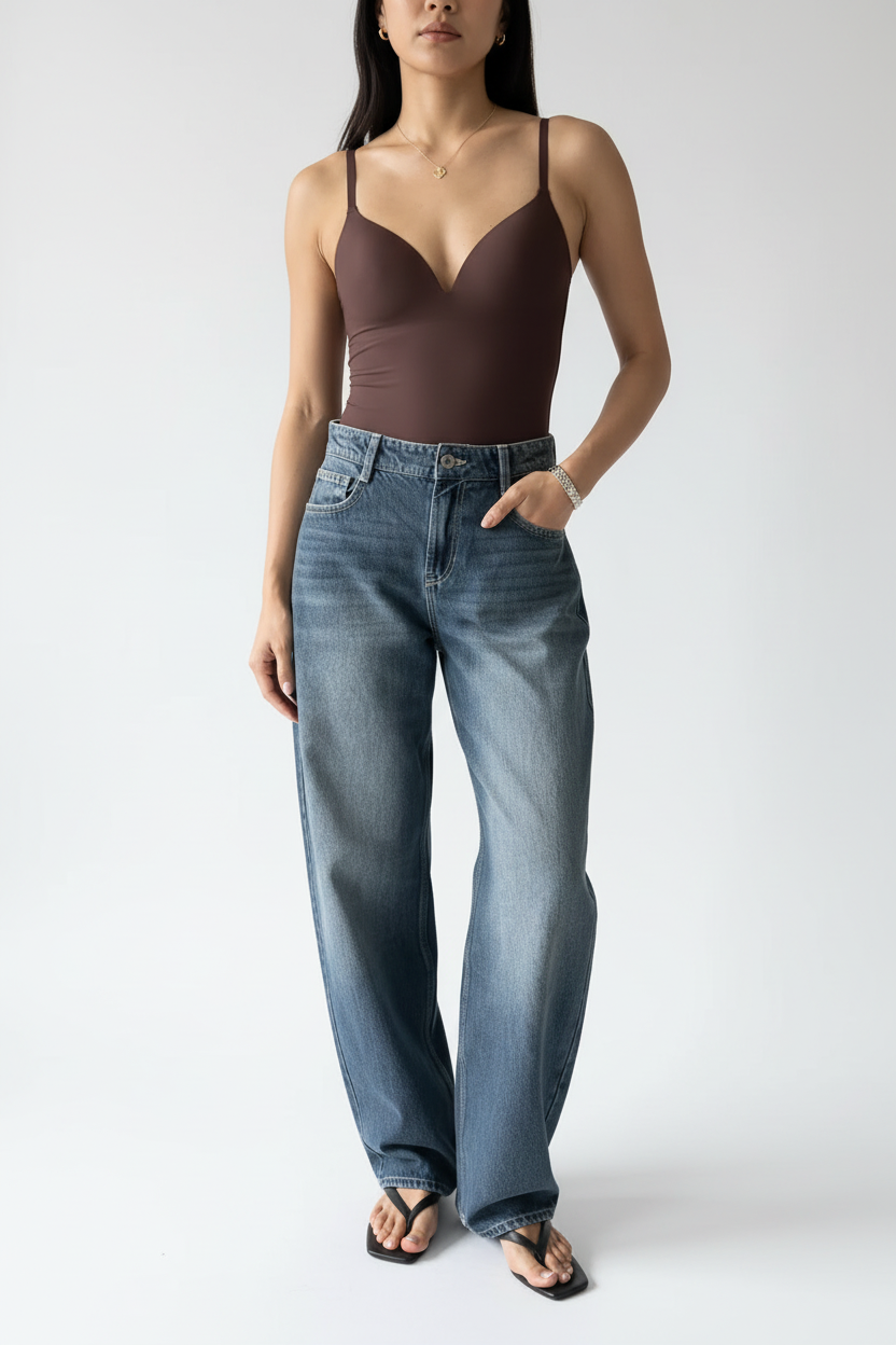 Body chocolat avec jeans ballon - style casual chic