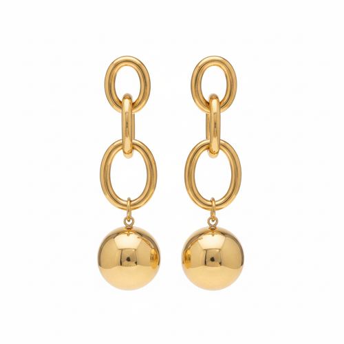 Boucles d'oreilles chaînes anneaux dorées 