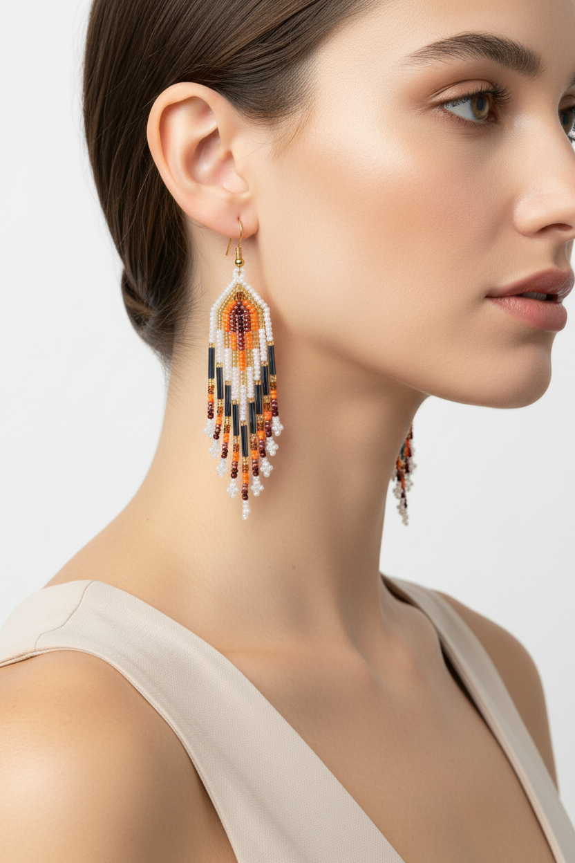 Boucles d'oreilles cristal et orange portées
