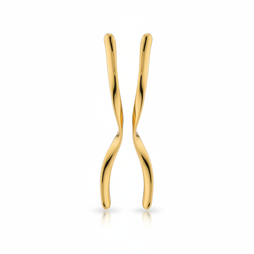 Boucles d'oreilles dorées ondulées fond blanc luxe