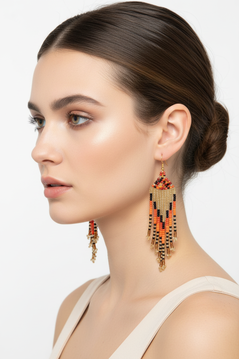 Boucles d'oreilles dorées portées - version courte
