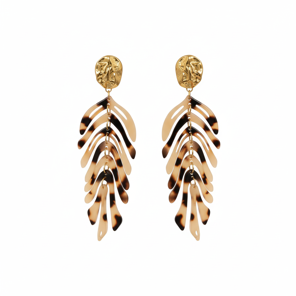 Boucles d'oreilles pétales écaille fond blanc droites