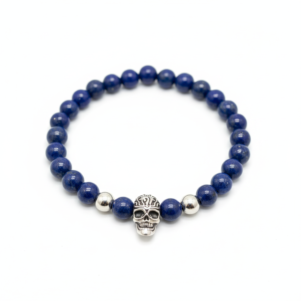 Bracelet lapis-lazuli tête de mort 