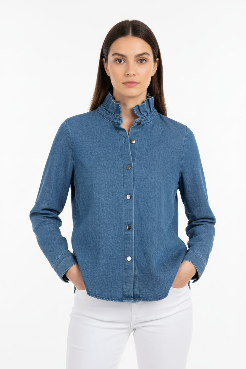 Chemise en jeans italienne coupe confortable sur mannequin femme