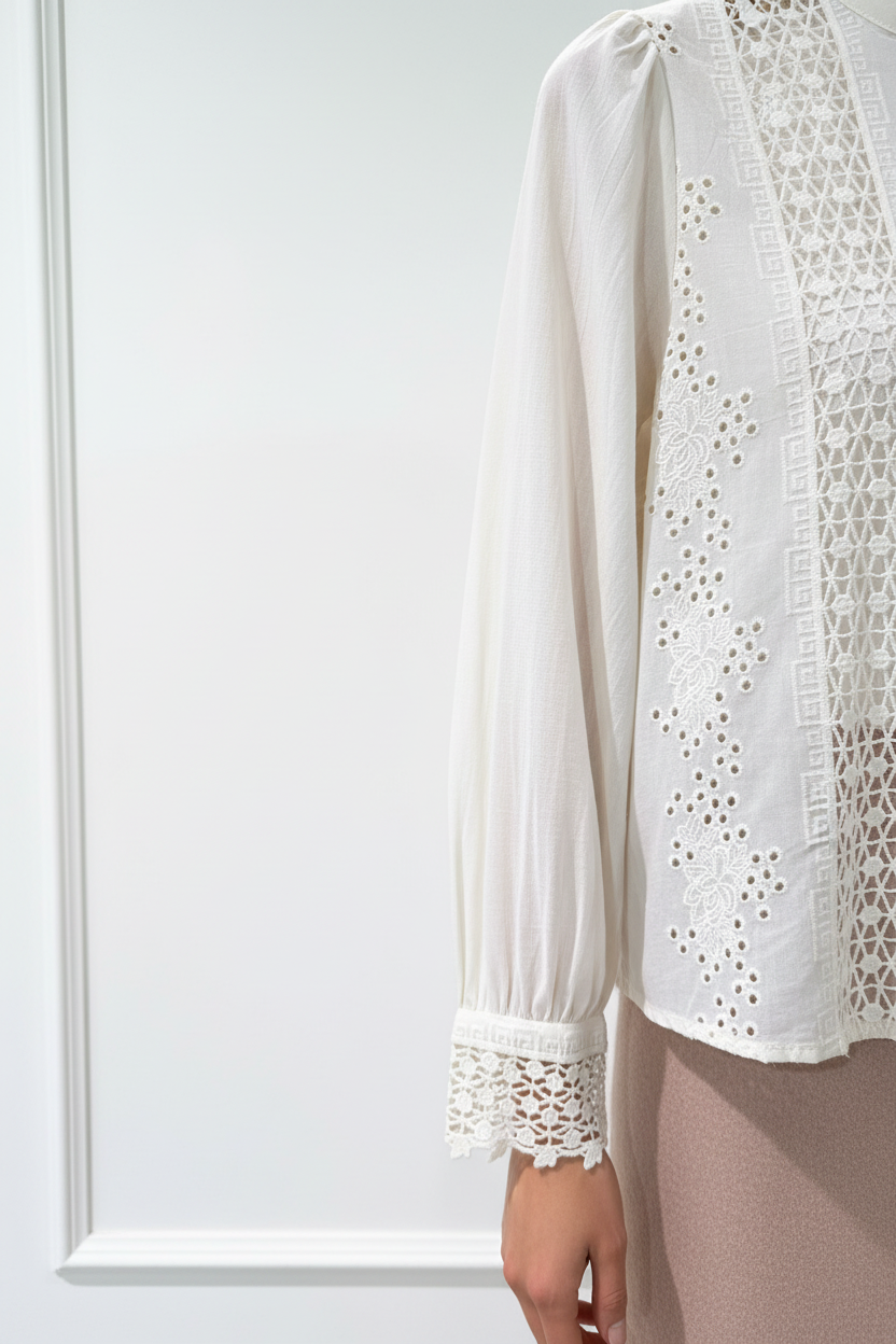 Chemisier ivoire - détail broderie
