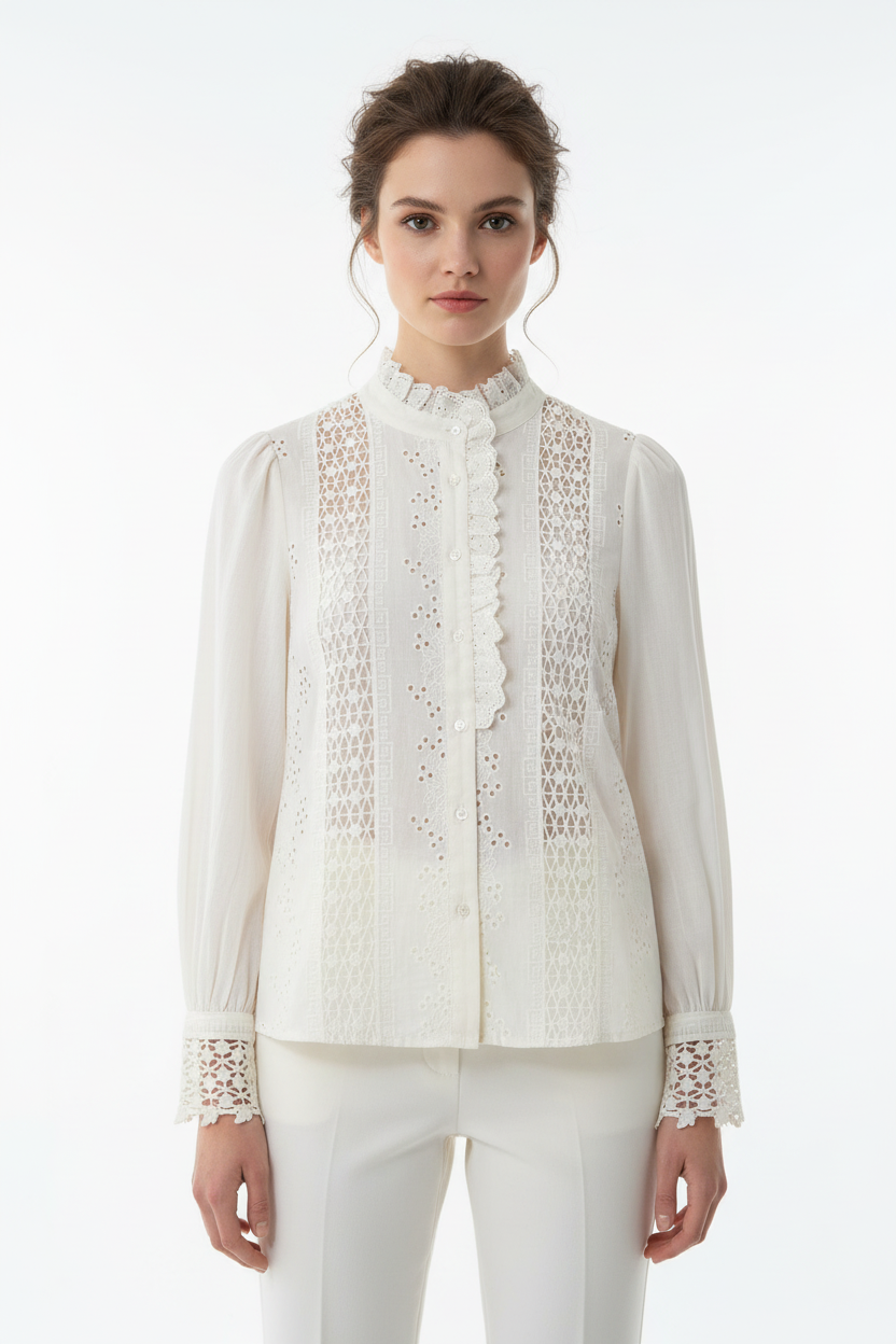 Chemisier ivoire - Ycoo - col victorien 