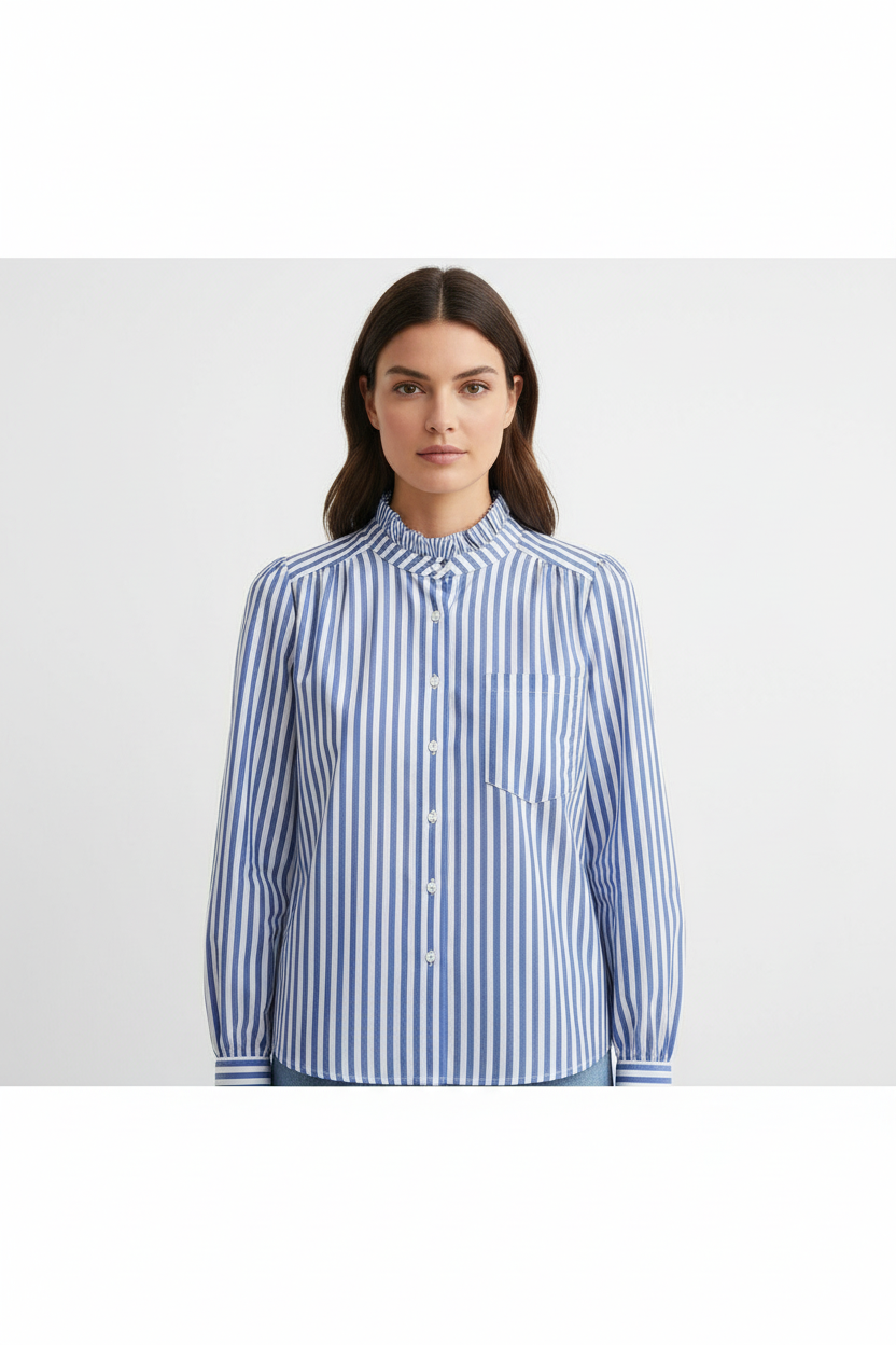 Chemisier rayé bleu - col montant