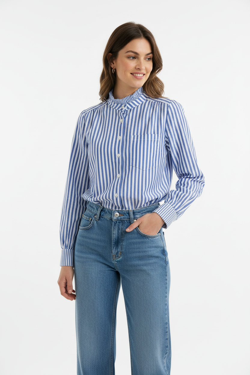Chemisier rayé bleu - Ycoo - femme - coton 