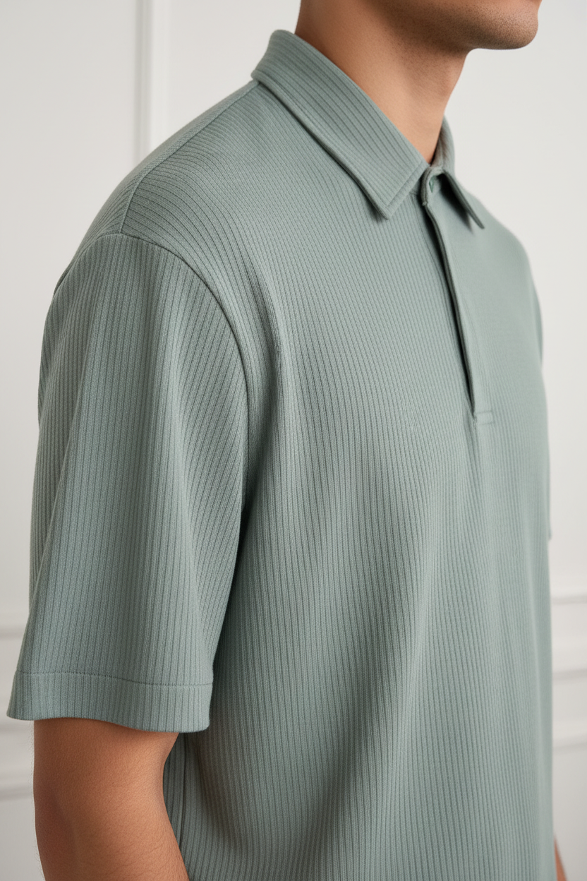 Détail tissu - Chemise côtelée verte