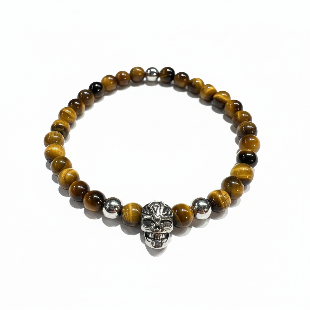 Bracelet œil de tigre tête de mort 