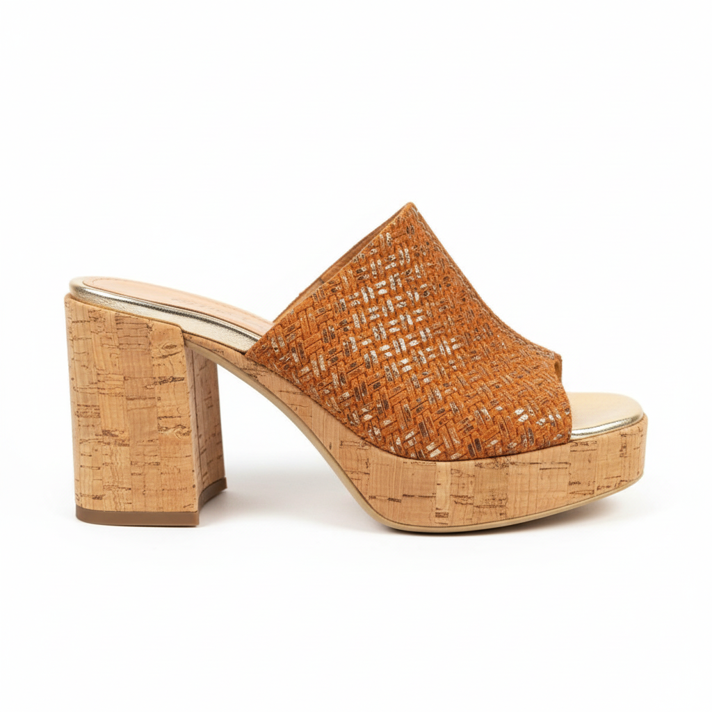 Mule Minka Design cuir camel plateforme liège - vue profil