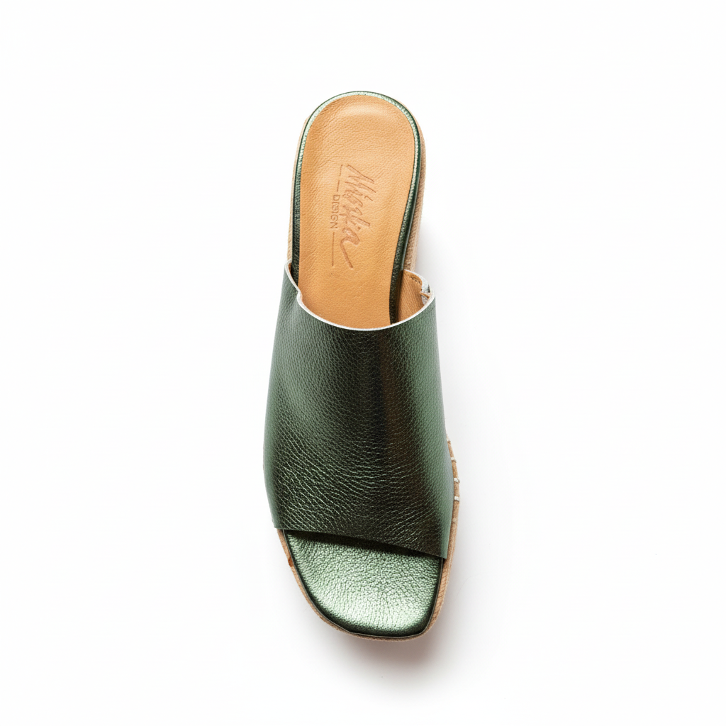 Mule Minka Design cuir métallisé vert - vue dessus semelle intérieure