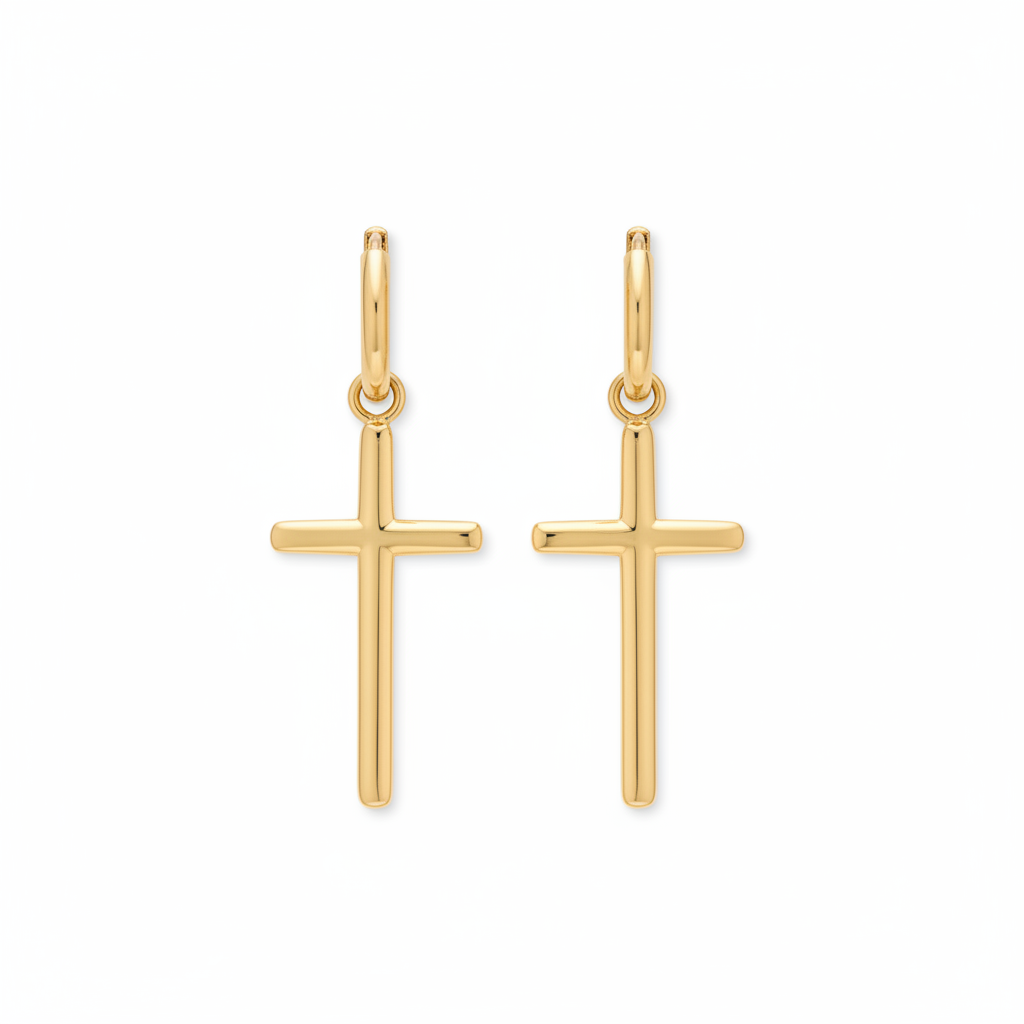 Boucles d'oreilles croix dorées en acier inoxydable