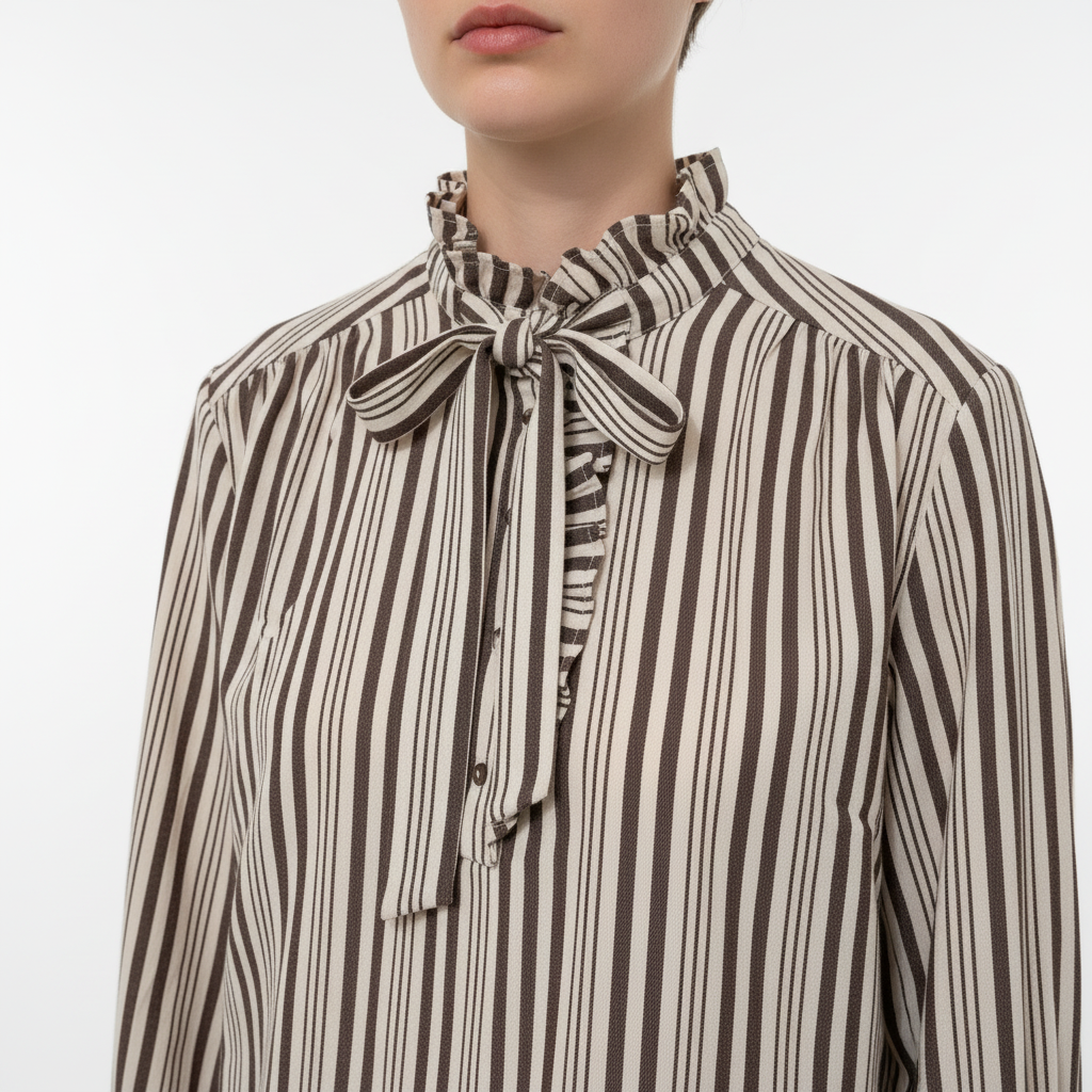 Blouse Senes rayures marron - Détail col et nœud